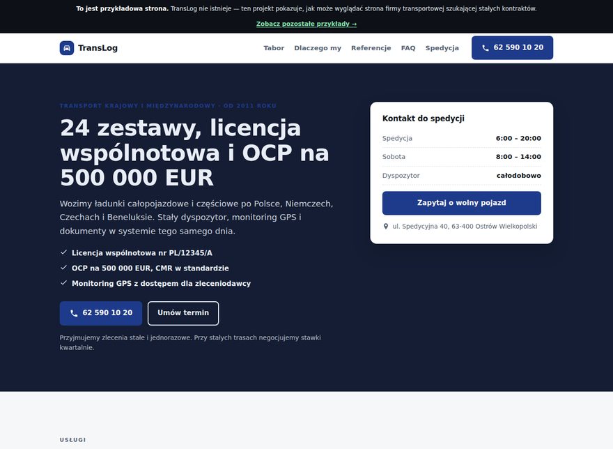 Przykładowa strona — Firma transportowa
