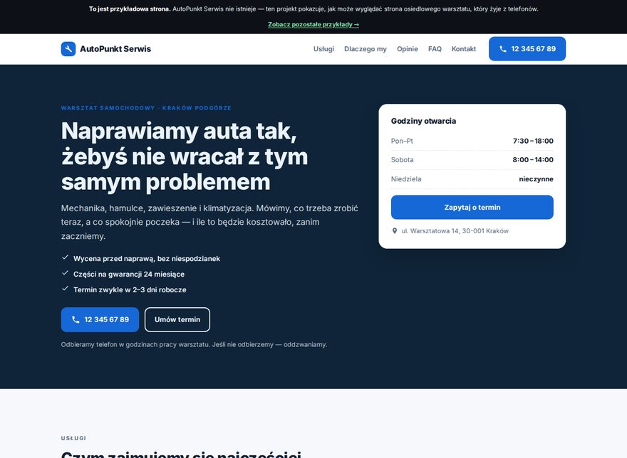 Przykładowa strona — Warsztat samochodowy