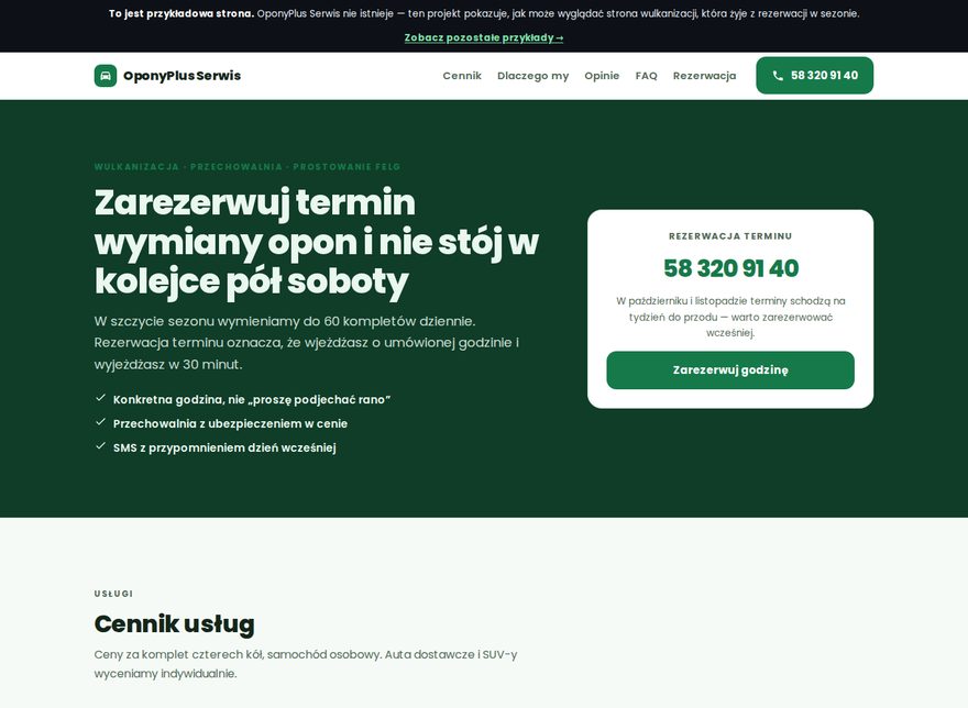 Przykładowa strona warsztatu samochodowego — OponyPlus Serwis