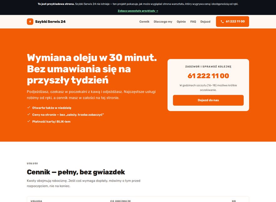 Przykładowa strona warsztatu samochodowego — Szybki Serwis 24