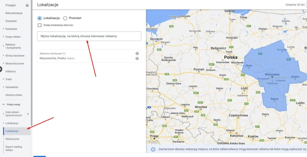 Jak ustawic lokalizacje kampanii google ads