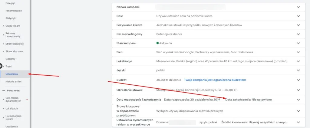 czas trwania kampanii google ads