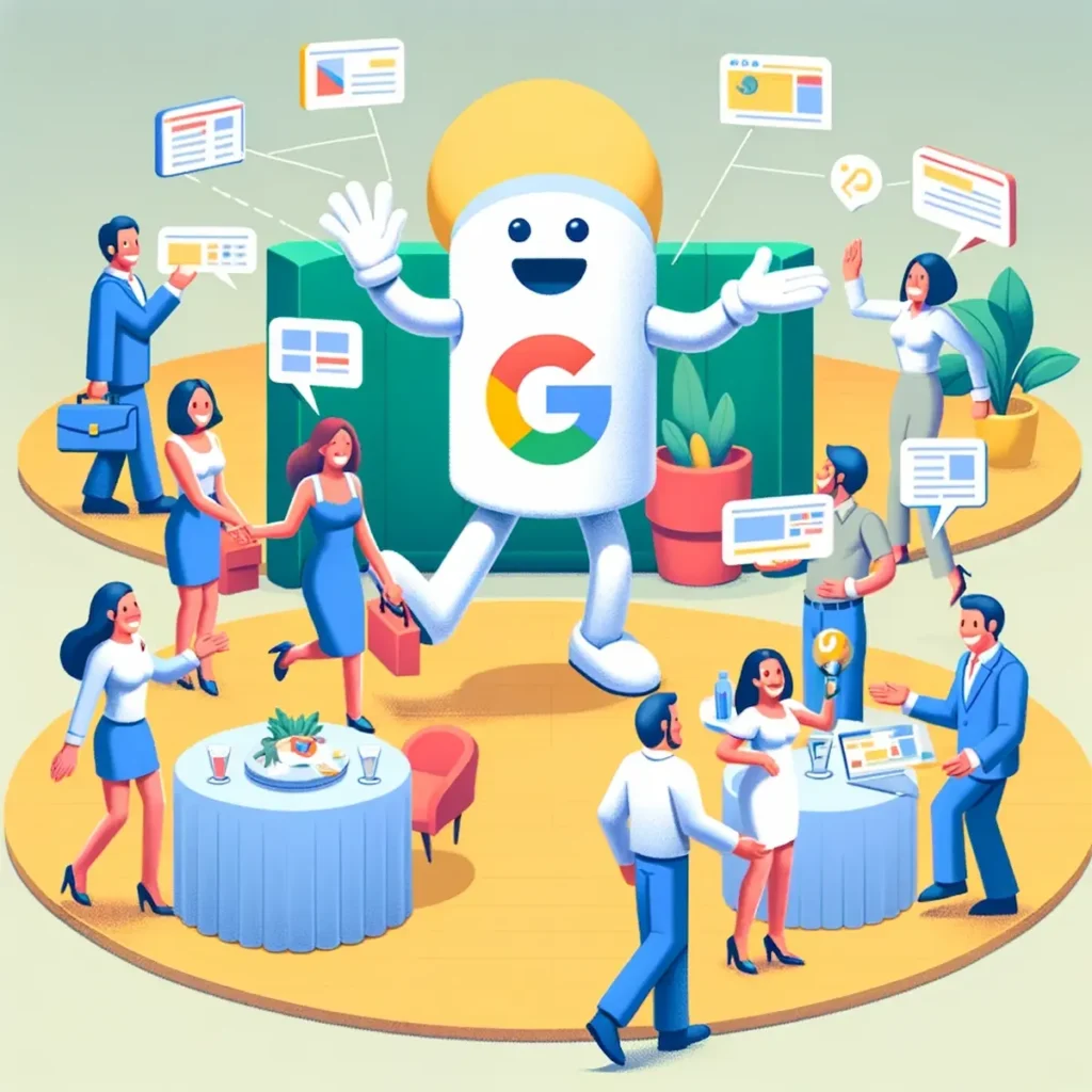 Google Ads jako osoba na przyjeciu laczaca interesy kupujacych i sprzedajacycj