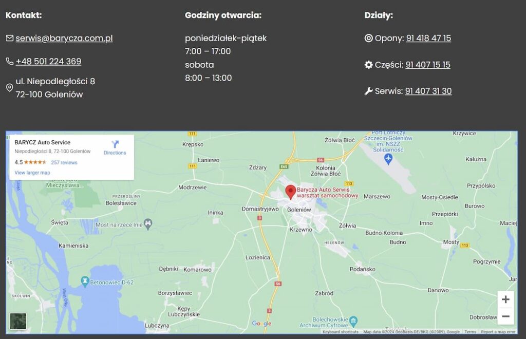 mapa oraz dane kontaktowe dla warsztatu samochodowego2