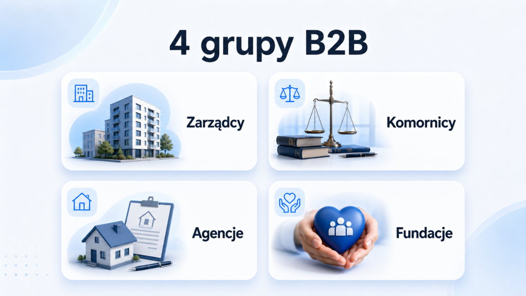 Cztery grupy B2B dla firmy od opróżniania mieszkań: zarządcy, komornicy, agencje i fundacje