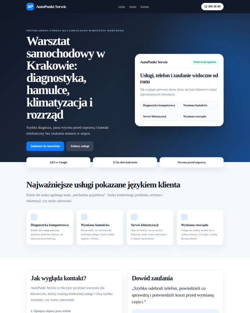 Strona internetowa dla warsztatu samochodowego. 7 elementów, które powinna zawierać 3 Przykładowa statyczna strona warsztatu samochodowego AutoPunkt Serwis